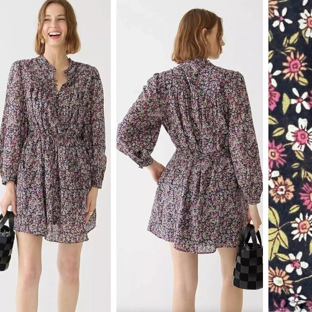 J. CREW Button-Up Mini Dress in Sunny Meadow Ditsy Floral - 35593